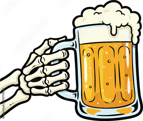 Skeleton Hand Holding a Beer Mug vector Illustration