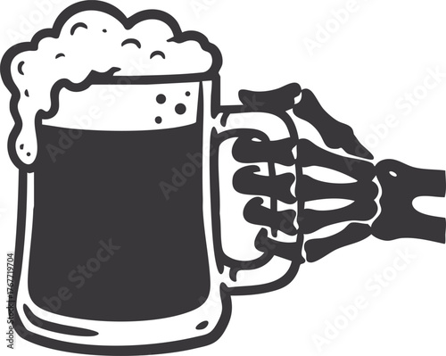 Skeleton Hand Holding a Beer Mug vector Illustration