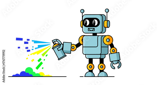 A Robotic Art Creator Spraying Vibrant Colors in a Digital Modern Artistic Creation