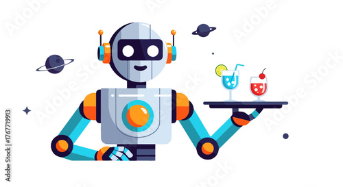 A Robotic Bartender in Space Offers Drinks, Science, Futuristic and Modern