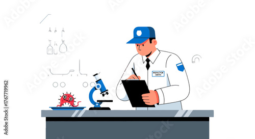A Scientific Inspector Analyzing Microbial Life Under the Microscope in Black Background