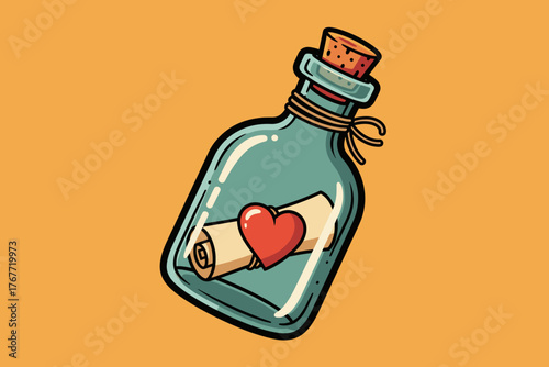 Message in a Bottle with Red Heart Symbol.