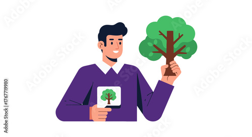 A Person Holding Artificial Trees Depicting Environmental Protection And Sustainability Goals