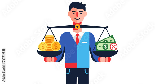 A Person Holding a Scale Balancing Money and Its Disadvantages Financial Decision Illustration