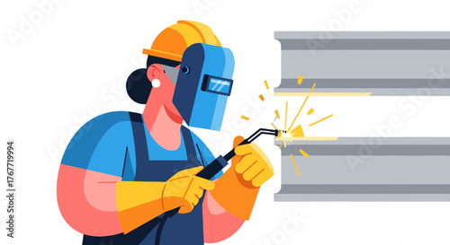 A Skilled Female Welder Working Steadily Constructing And Assembling Metal Structures