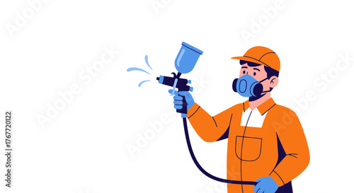 A Person Painting With a Sprayer, Wearing Safety Gear, Isolated on Black