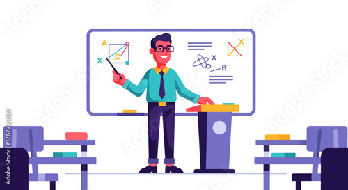 A Teacher Giving An Engaging Lesson At School Explaining Mathematics And Geometry