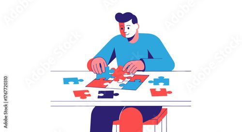 A Person Solves The Puzzle: Conceptual Illustration of Problem Solving and Solutions