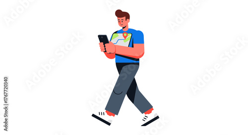 A Person Using a Navigation Map on a Mobile Phone While Walking Towards Their Destination