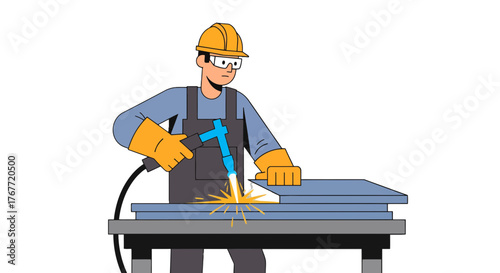 A Welder Working With Burning Flames Sparks And Protective Gear In Action