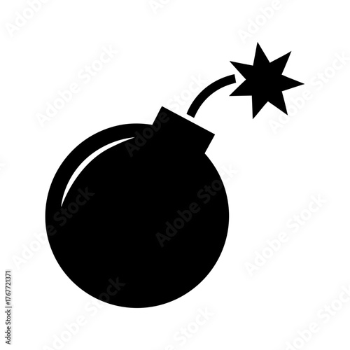 Minimal classic bomb with fuse silhouette vector clean explosive object icon design