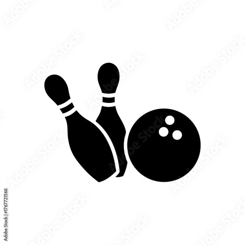 Bowling ball knocking down pins silhouette vector clean sport strike competition illustration