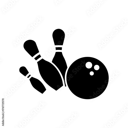 Bowling ball knocking down pins silhouette vector clean bowling sport action game illustration