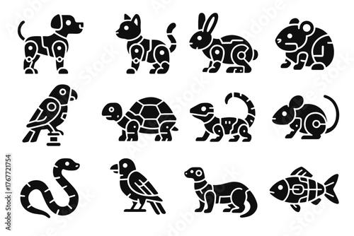 Mouse turtle hamster parrot icons icon robotic lizard snake cyber pet cat