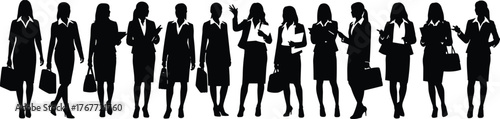 Business women silhouettes, corporate attire, professional female poses, career diversity, office fashion, leadership, teamwork, success, empowerment, workplace elegance
