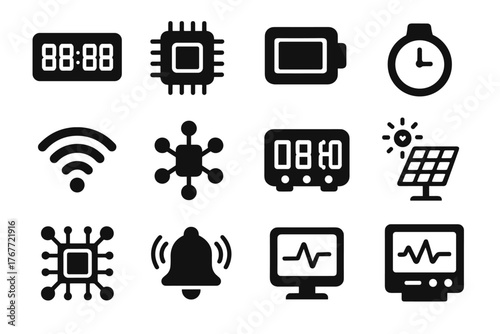 Vector bell nano indicator sensor microchip icon signal digital clock console module