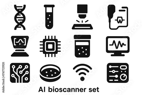 Bioscanner energy icon board sample microscope ai circuit test display vector