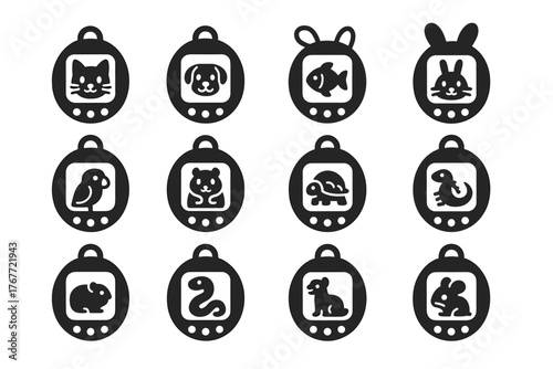 Vector dog parrot fish icons pig pet lizard icon guinea virtual snake