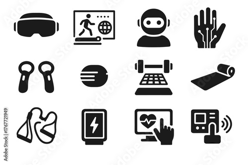 Futuristic sensor icons screen panel fitness energy motion virtual assistant headset icon