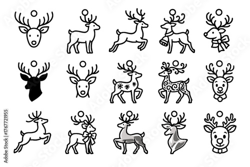 Silhouette icon reindeer cute antlers metallic full vector collection ribboned decorative