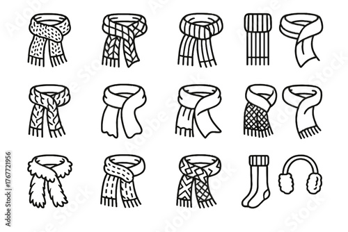 Smooth fleece wool vector woven fringe set fiber cable knitted winter icon