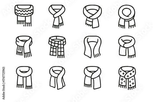 Vector color patterned cashmere icon thick scarf fringe winter lightweight wool