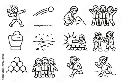 Across snowballs activity built fight vector icons mitten snowball child pile icon