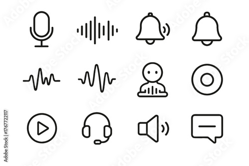 Sound bubble modern bell vector icon recording notification headset control icons voice