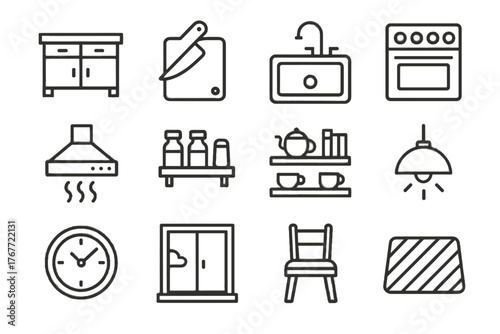 Icon wall sink vector rack hood spice board modern shelves kitchen