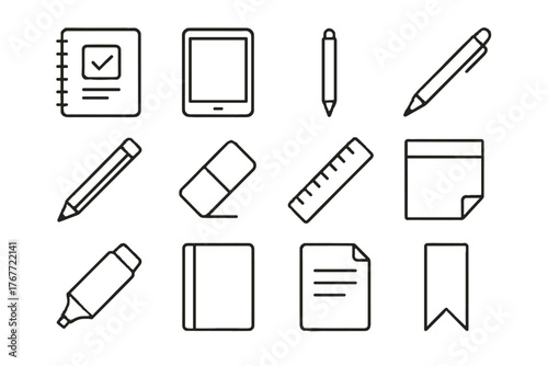 Icons smart highlighter bookmark notebook stationery pencil ruler note sticky sheet vector