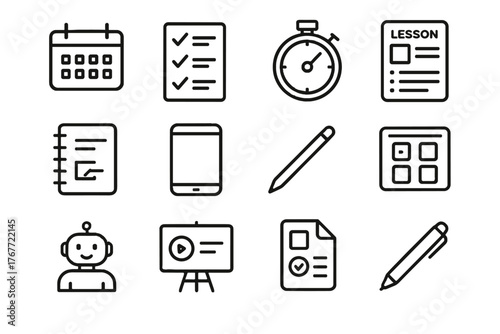 Notebook interface icons tablet checklist planning calendar icon vector lesson app ai