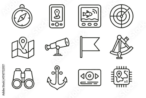 Map tools control system icon gps panel binoculars icons radar vector navigation