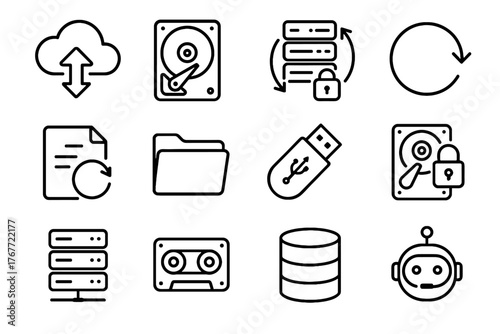 Vector drive icons raid backup icon data recovery usb disk tech folder