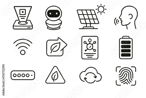 Voice solar futuristic indicator eco wireless interface device battery vector smart icon