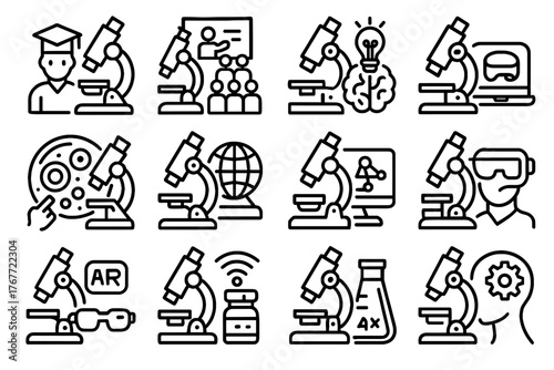 Bio reality innovative observation holographic vector lab lenses icon microscope lens classroom