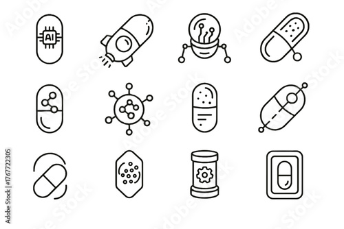 Nanoparticle delivery icon capsule ai futuristic vector controlled icons nanomedicine pod molecular