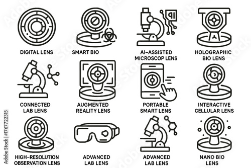 Wearable microscope icon tech vector lens smart lab futuristic high bio portable