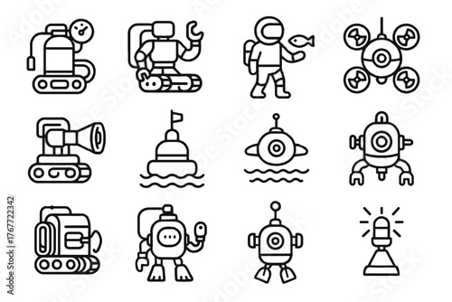 Assistant vector support underwater robotic icon dispenser locator robots aquatic diving air