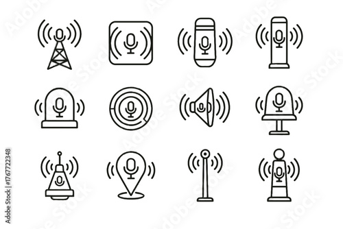 Vector beacon hub connected sound icon pole beacons guide voice wireless audio