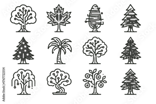Virtual radiant spruce icon futuristic oak digital trees tech cyber vector