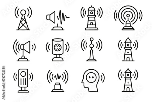 Signal radar tower ai voice icons emitter portable vector beacon icon