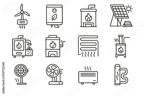 Turbine stove portable heaters icon convection sustainable pipe vector powered eco