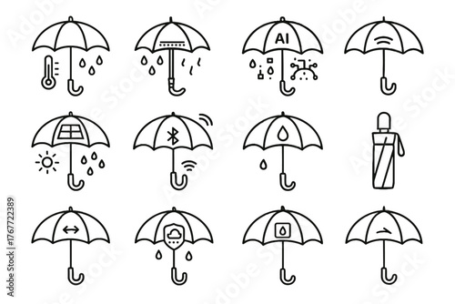 Smart weather led umbrella vector travel connected icons open icon windproof
