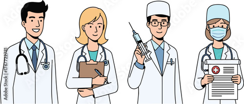  Diverse group of medical professionals in white coats