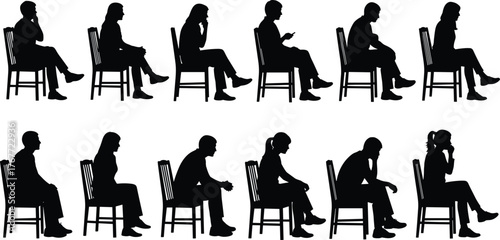 Seated silhouette gestures, emotional posture, body language, human interaction, thinking pose, conversation moment, psychology concept, chair sitting, mood, expression