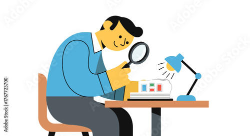 Analyst Examines Data Under Magnifying Glass For Study and Research Purposes