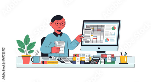 Accountant Working Meticulously On Financial Reports And Utilizing Technology