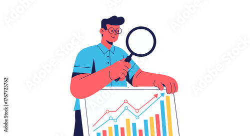 Analyst Examining Growth Chart Using Magnifying Glass For Positive Business Outlook