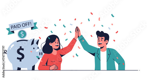 Achievement Celebration High Five After Reaching Financial Goals Savings and Investment Illustration