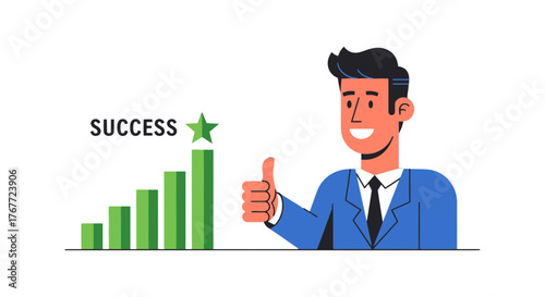 Achievement Illustration Portraying Business Success, Growth and Upward Trend in Graphical